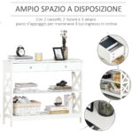 Tavolo Consolle con 2 Cassetti e 2 Mensole, Consolle Ingresso e Soggiorno in MDF, 1x30,5x80cm, Bianco - immagine 4