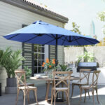 Ombrellone da Giardino Doppio con Apertura a Manovella, Acciaio e Poliestere, 460x270x240 cm, Blu - immagine 8