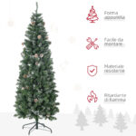 Albero di Natale Artificiale da 180cm con Pigne, 618 Rami e Base in Metallo, Verde - immagine 4