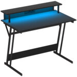 Scrivania Gaming con Luci LED e Supporto per Monitor, in Truciolato e Acciaio, 1x60x88,5 cm, Nero