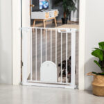 Cancellino per Cani Regolabile con Porta Piccola e Chiusura Automatica, 75-103x76cm, Bianco - immagine 9