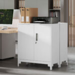 Mobile da Ufficio Portadocumenti con 3 Ripiani, 2 Ante e Chiavi, 80x35x91 cm, Bianco - immagine 9