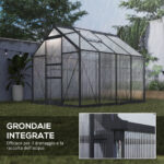 Serra in Policarbonato e Alluminio con Porta Scorrevole, Presa d'Aria e Grondaia, 190x252x201 cm, Grigio - immagine 7