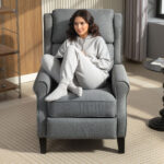 Poltrona Reclinabile 132° max in Tessuto Effetto Lino con Poggiapiedi, 74x84x102 cm, Grigio - immagine 8