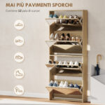 Scarpiera a Specchio a 4 Ante Antiribaltamento in Legno, 63x17x146 cm, color Legno - immagine 5