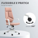 Sedia da Ufficio in Tessuto con Dondolo, Altezza Regolabile e Seduta Girevole, 63x63x117-127 cm, Rosa - immagine 6