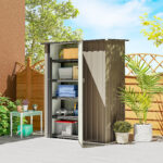 Capanno Porta Attrezzi in Metallo con Tetto Inclinato e Porta Bloccabile, 142x86x189 cm, Marrone - immagine 2