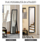 Specchio da Terra e Parete con Supporto Richiudibile e Cornice in MDF, 37x48x152cm, Nero - immagine 5