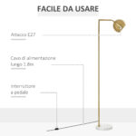 Lampada da Terra Moderna con Paralume Regolabile in Stile Vintage Compatibile con E27 40W - Oro - immagine 5