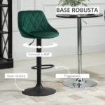 Set 2 Sgabelli da Bar, Altezza Regolabile con Base in Metallo e Seduta in Velluto, Sgabelli Moderni con Schienale e Poggiapiedi, 46x48x83-104 cm, Verde - immagine 5