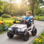 Fuoristrada per Bambini con Fanali, Clacson, Cintura e Telecomando, in PP e Metallo, 99x66x68,5 cm, Bianco - immagine 2