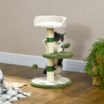 Albero Tiragraffi con Lettino per Gatti, 2 Palline, Piattaforma e Palo in Sisal, Verde e Bianco - immagine 2