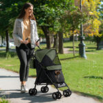 Passeggino per Cani con 2 Finestre a Rete, in Acciaio e Tessuto Oxford, 76x44x103 cm, Nero e Verde Scuro - immagine 2