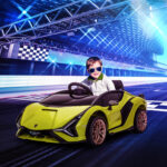 Lamborghini Macchina Elettrica per Bambini 12V con Fari e Musica, Telecomando e Velocità 3-5km/h, Età 3-5 Anni, 108x62x40cm, Verde - immagine 2