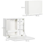 Scrivania a Muro Pieghevole e Salvaspazio con Ripiani, per Casa e Ufficio, in Truciolato e MDF, 60x21,5x50 cm, Bianco - immagine 3
