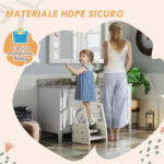 Sgabello per Bambini 2-5 Anni a 3 Gradini in HDPE, 43x42x65,5 cm, Grigio e Bianco Crema - immagine 5