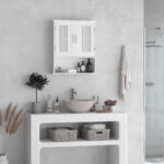 Mobiletto da Bagno a Muro Salvaspazio con Armadietto e Ripiano, 60x20x70 cm, Bianco - immagine 6