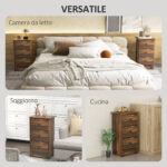 Comodino con 3 Cassetti dallo stile Rustico in Legno, 40x30x74 cm, Marrone - immagine 6