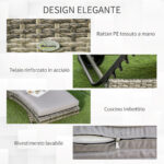 Sdraio da Giardino in Rattan PE con Schienale Regolabile e Cuscino, 207x70x70cm, Grigio - immagine 6
