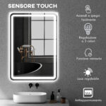 Specchio Bagno con Interruttore Touch, Luce LED a 3 Temperature e Antiappannamento, 70x1cm - immagine 5