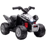 Quad Elettrico per Bambini 18-36 Mesi con Luci LED, Clacson e Pedali, 65,5x38,5x43,5 cm, Nero
