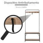 Appendiabiti con Panca e Scarpiera in Stile Industriale, Mobile per Ingresso Vintage in Legno e Acciaio Nero - immagine 6