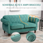Divano 2 Posti Design Vintage Rétro in Legno e Velluto, 148 x 72 x 76 cm, Verde - immagine 5