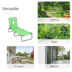 Sdraio Pieghevole con Foro per Lettura e Cuscino, Reclinabile su 4 Livelli, in Tessuto Oxford e Struttura in Acciaio, Verde - immagine 8