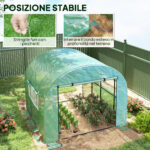 Serra a Tunnel per Orto 3x3x2 m in Acciaio e PE Anti UV con Porte Avvolgibili e Finestre, Verde - immagine 7