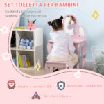 Tavolo per Trucco per Bambine 3-6 Anni con Sgabello, Cassetti e Specchio Coordinato in Acrilico, Rosa - immagine 4