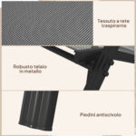 Set 4 Sedie da Giardino Impilabili e Salvaspazio con Braccioli in Metallo e Tessuto a Rete, Nero - immagine 6