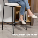 Set 2 Sgabelli da Bar con Schienale Alto, Poggiapiedi e Rivestimento in Ciniglia, Crema - immagine 7