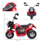 Moto Elettrica per Bambini a 3 Ruote con Luci e Suoni, Batteria Ricaricabile 6V, Velocità 2 km/h, per Bimbi da 18-36 Mesi, 72x57x56cm Rossa - immagine 3