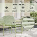 Salotto da Esterno in Rattan PE con Divanetto, 2 Poltroncine e Tavolino con Piano in Vetro, Verde - immagine 5