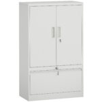 Mobile da Ufficio in Acciaio con Ripiano Interno Regolabile e Cassetto, 80x40x130 cm, Bianco