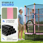 Tappeto Elastico per Bambini con Rete di Sicurezza e Pali Imbottiti Età 3-10 Anni, Ø140 x 190 cm, Rosa - immagine 4