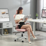 Sedia da Ufficio Regolabile e Reclinabile con Poggiatesta Rimovibile, in Tessuto a Rete, 60x59x114-122 cm, Rosa - immagine 2