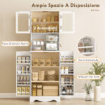 Mobile Dispensa Cucina con 2 Armadietti e 8 Ripiani, in Legno e Acrilico, 60x39,5x179,6 cm, Bianco - immagine 4