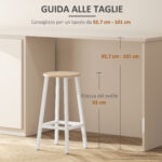 Set 2 Sgabelli da Cucina in Truciolato e Acciaio con Piano Liscio e Poggiapiedi, 32,5x32,5x65 cm, Bianco e Legno - immagine 7