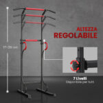 Barra per Trazioni Power Tower Stazione Fitness Multifunzione con Altezza Regolabile 171-219cm Nero Rosso - immagine 5