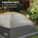 Tenda da Campeggio per 3 Persone Impermeabile con Tasche, Gancio per Lanterna e Borsa di Trasporto, Arancione - immagine 6