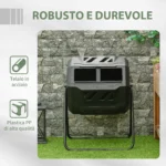 Compostiera da Giardino Girevole a 2 Sezioni con 8 Prese d'Aria, Compostiera Domestica in Acciaio e PP, 160 L, per Compostaggio Rifiuti Organici, 71x65x96 cm, Nero - immagine 5