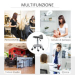 Sgabello Regolabile in Altezza con 5 Ruote e Seduta Ergonomica Imbottita in Gommapiuma, 36,2x37,5x51-66 cm, Nero - immagine 7