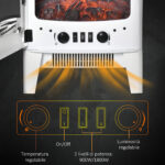 Camino Elettrico Effetto Fiamma e 3 Lati Aperti, Temperatura Regolabile 9W-18W, Protezione da Surriscaldamento, Copertura 20-25m², 39x26x54,8cm, Bianco - immagine 6