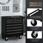 Carrello da Officina con 7 Cassetti, Serratura con Chiavi, Ruote e Maniglia, 69x33x75cm, Nero - immagine 6