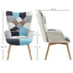 Poltroncina da Camera in Velluto Trapuntato e Gambe in Legno, 66x76x98cm, Multicolore - immagine 3