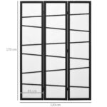 Paravento Separè a 3 Pannelli Pieghevole in Legno, 120x170cm, Nero e Bianco - immagine 3