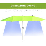 Ombrellone da Giardino Doppio con Apertura a Manovella, in Acciaio e Poliestere, 460x270x240 cm, Verde Chiaro - immagine 4