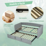 Letto Divano 3 Posti con Lettino Estraibile Convertibile in Letto Matrimoniale,205x186x75 cm, Grigio Chiaro - immagine 7