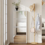 Scarpiera a Specchio a 4 Ante Antiribaltamento in Legno, 63x17x146 cm, Bianco - immagine 7